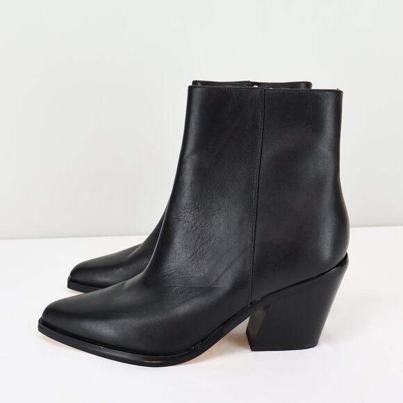 Calvin Klein Women's Fallone Mid-Calf Side-Zip Leather Black Boot Size 8 - Picture 2 of 12